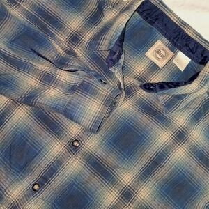 GH Bass & Co Plaid Flannel Long Sleeve Button Up Shirt Mens Blue Tan Beige XL
